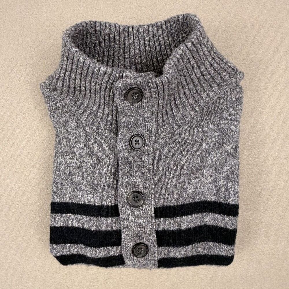 Banana Republic Wool Blend Mock Neck Button Sweater Gray Stripe Size: L
